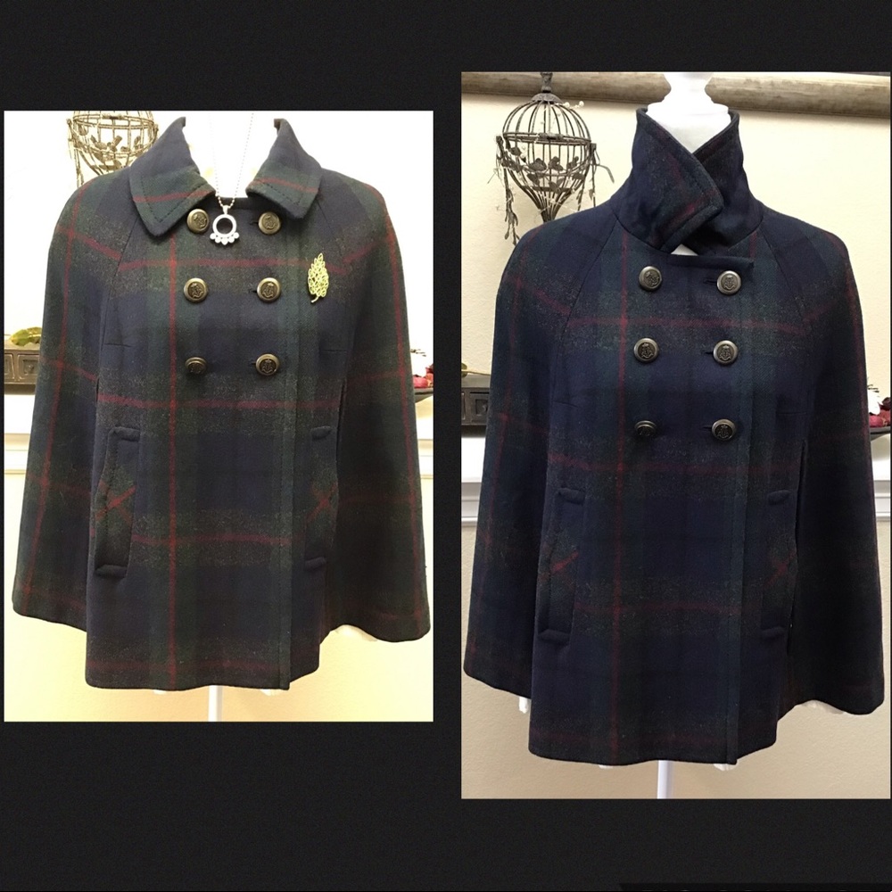 Loft tartan wool plaid xs/s doubl breast cape coat